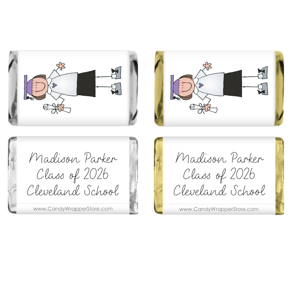 MINIGRAD200 - Graduation Stick Girl Miniature Wrapper Graduation Girl Miniature Candy Bar Wrapper Party Favors GRAD200