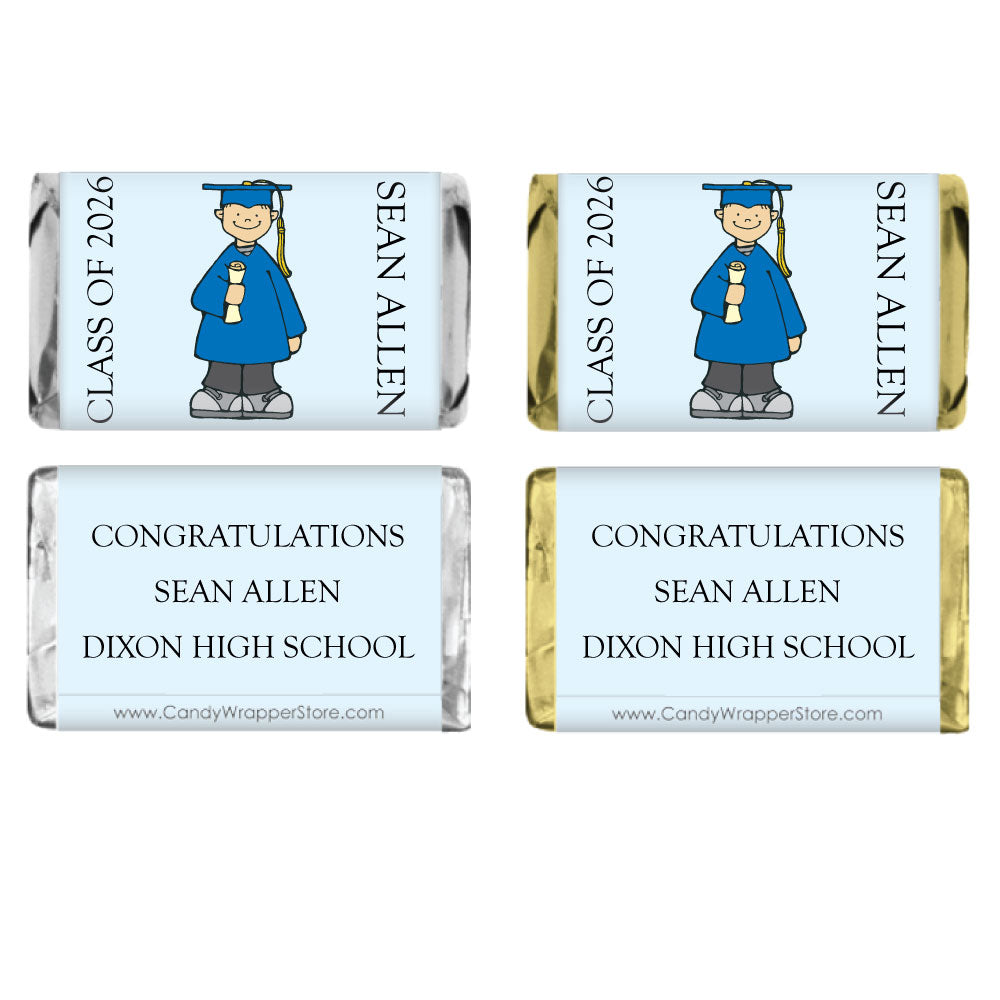 MINIGRAD201 - Graduation Boy Miniature Candy Wrapper Miniature Graduation Candy Bar Wrappers Party Favors GRAD201