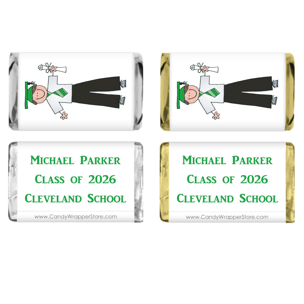 MINIGRAD203 - Graduation Stick Boy Miniature Candy Bar Wrapper Graduation Boy Miniature Candy Bar Wrapper Party Favors GRAD203