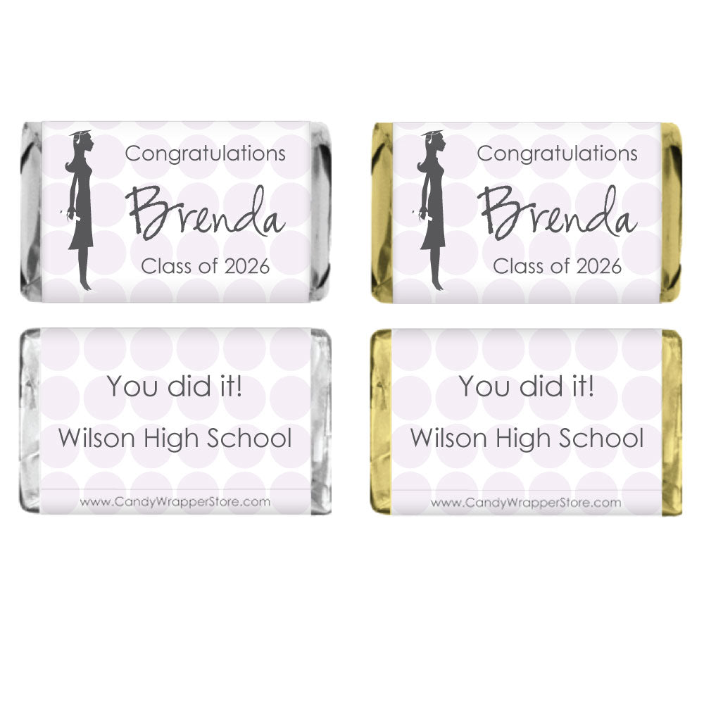MINIGRAD213 - Miniature Graduation Girl Silhouette Candy Wrapper Miniature Graduation Girl Silhouette Candy Wrapper Party Favors GRAD213