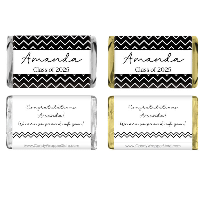 MINIGRAD222 - Miniature Zig Zag Pattern Graduation Candy Bar Wrapper Miniature Graduation Football Wrapper for Miniature Hershey's assorted chocolate bars Party Favors GRAD222