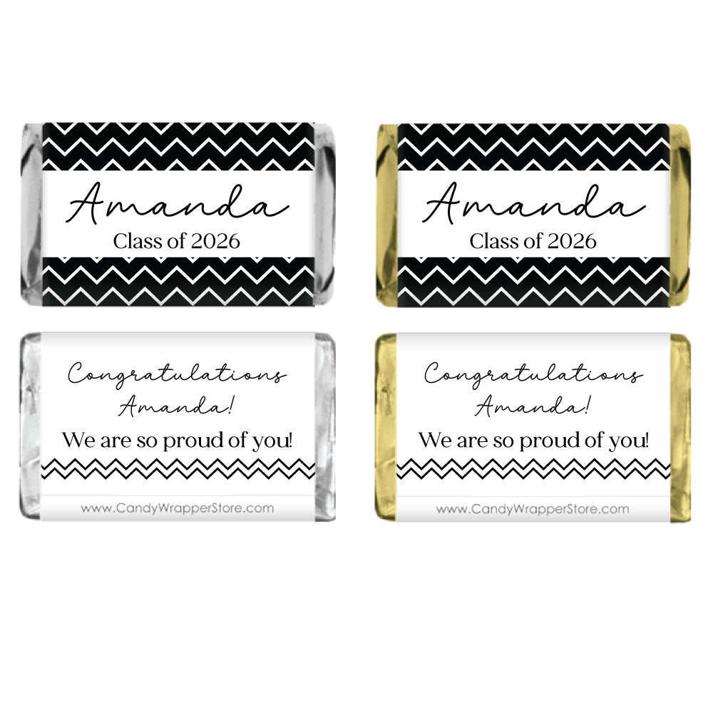 MINIGRAD222 - Miniature Zig Zag Pattern Graduation Candy Bar Wrapper Miniature Graduation Football Wrapper for Miniature Hershey's assorted chocolate bars Party Favors GRAD222