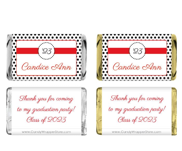 MINIGRAD226 - Miniature Petite Dots Graduation Candy Wrapper Miniature Petite Dots Graduation Candy Wrapper for Miniature Hershey's assorted chocolate bars Party Favors GRAD226
