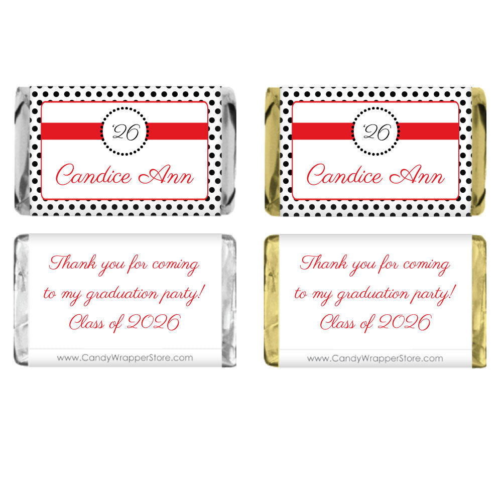 MINIGRAD226 - Miniature Petite Dots Graduation Candy Wrapper Miniature Petite Dots Graduation Candy Wrapper for Miniature Hershey's assorted chocolate bars Party Favors GRAD226