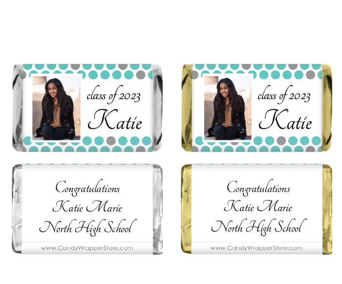 MINIGRAD229photo - Miniature Graduation Polka Dots Photo Candy Bar Wrapper Miniature Graduation Polka Dots Photo Candy Bar Wrapper Party Favors GRAD229