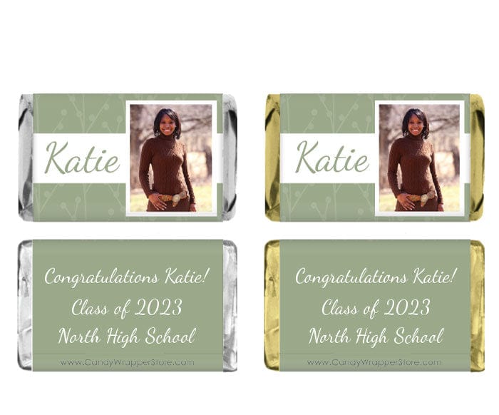MINIGRAD231photo - Miniature Graduation Wispy Floral Photo Candy Bar Wrapper Miniature Graduation Wispy Floral Photo Candy Bar Wrapper Party Favors GRAD231