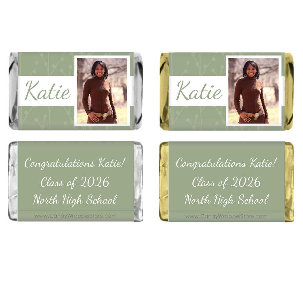 MINIGRAD231photo - Miniature Graduation Wispy Floral Photo Candy Bar Wrapper Miniature Graduation Wispy Floral Photo Candy Bar Wrapper Party Favors GRAD231