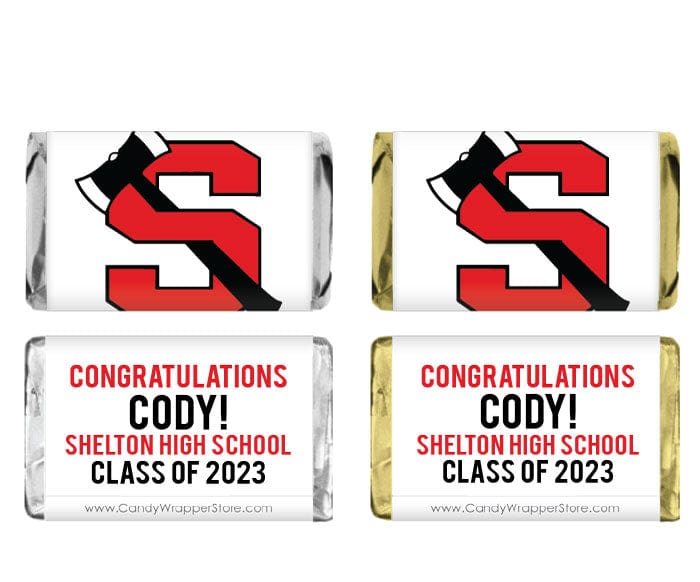 MINIGRAD245 - Upload Your School Logo or Mascot Graduation Miniature Candy Bar Wrappers Upload Your School Logo or Mascot Graduation Miniature Candy Bar Wrappers Party Favors GRAD245