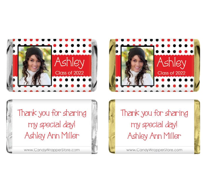 MINIGRAD350photo - Miniature Multi Dots Graduation Photo Candy Bar Wrapper Miniature Multi Dots Graduation Photo Candy Bar Wrapper Party Favors GRAD350