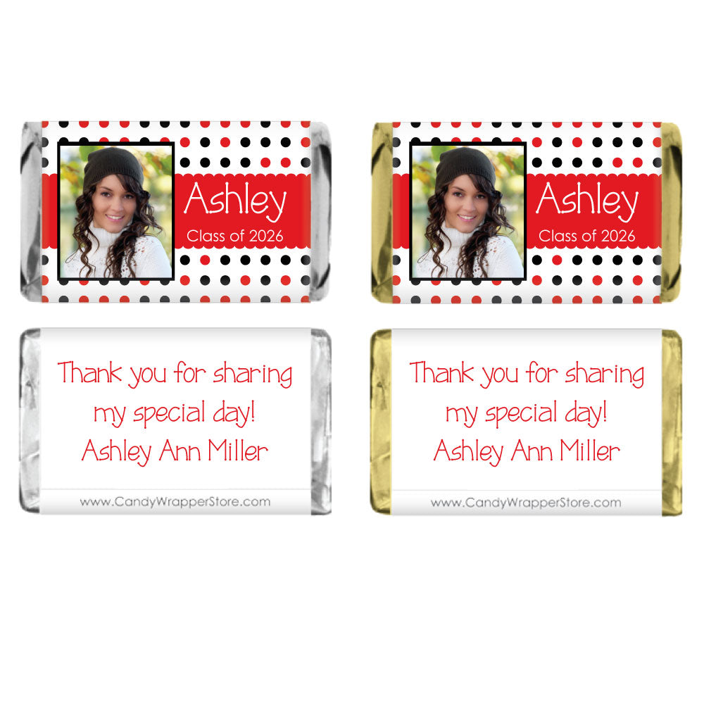 MINIGRAD350photo - Miniature Multi Dots Graduation Photo Candy Bar Wrapper Miniature Multi Dots Graduation Photo Candy Bar Wrapper Party Favors GRAD350