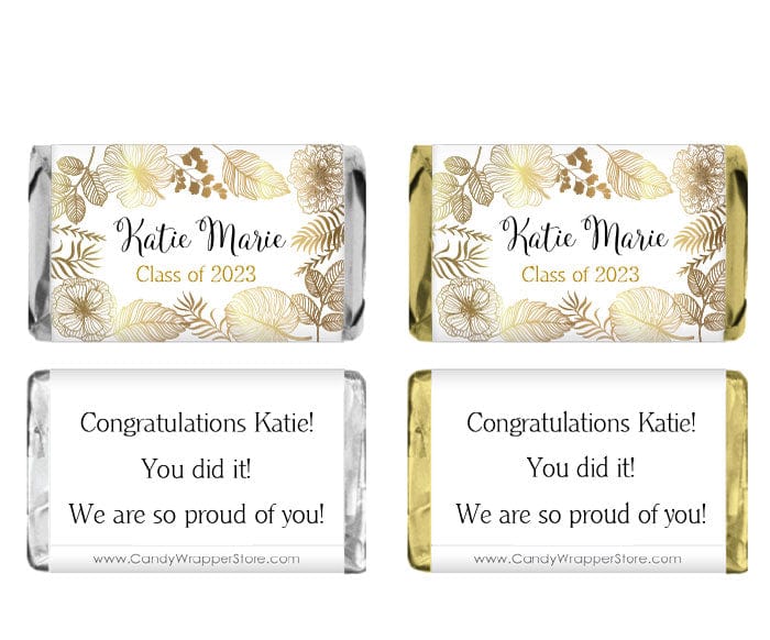 MINIGRAD352 - Miniature Golden Floral Graduation Candy Bar Wrappers Miniature Golden Floral Graduation Candy Bar Wrappers Party Favors GRAD352