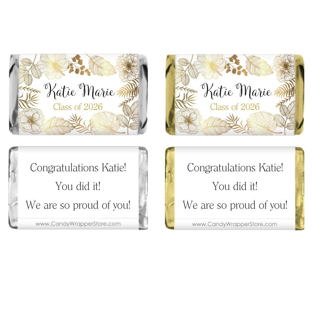 MINIGRAD352 - Miniature Golden Floral Graduation Candy Bar Wrappers Miniature Golden Floral Graduation Candy Bar Wrappers Party Favors GRAD352