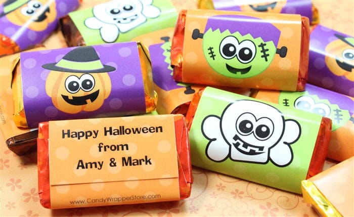 MINIHALPACK3 - Miniature Halloween Set - Pumpkin, Skull and Frankenstein Wrappers Miniature Halloween Set - Pumpkin, Skull and Frankenstein Candy Wrappers Party Supplies HALPACK