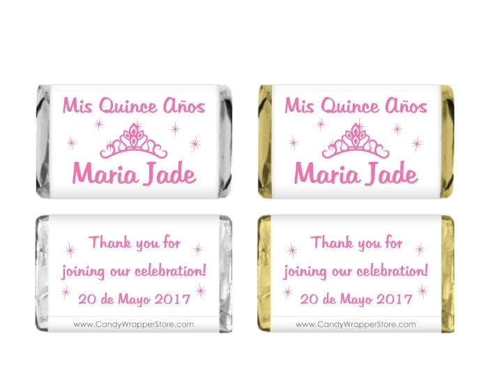 MINIQUIN205 - Miniature Quinceanera Pink Princess Crown Candy Bar Wrappers Miniature Quinceanera Pink Princess Crown Candy Bar Wrappers QUIN205