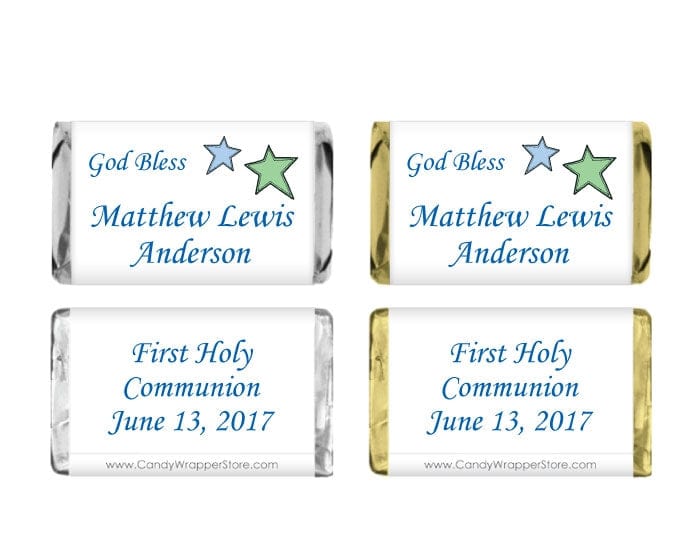 MINIREL206 - Blue and Green Stars Religious Miniature Wrapper Blue and Green Stars Religious Miniature Wrapper REL206