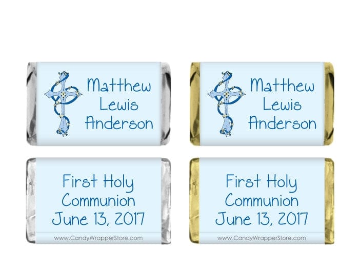 MINIREL216blue - Blue Cross Religious Miniature Wrapper Blue Cross Religious Hershey's Miniature Wrapper REL216