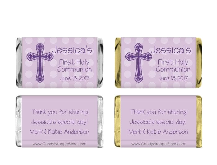 MINIREL222PURPLE - Mini Religious Purple Cross Candy Bar Wrapper Mini Religious Purple Cross Candy Bar Wrapper for Miniature Hershey's chocolate bars REL222