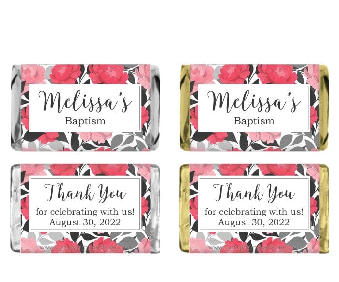 MINIREL236 - Pretty Pink Peony Mini Chocolate Bar Wrapper Pretty Pink Peony Mini Chocolate Bar Wrapper Miniature Size Wrapper REL236