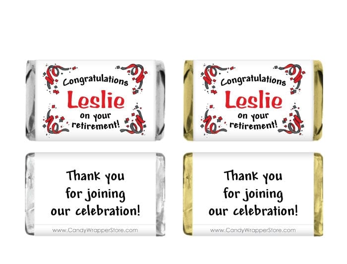 MINIRET203 - Confetti Retirement Miniature Wrapper Miniature Confetti Retirement Candy Bar Wrappers RET203