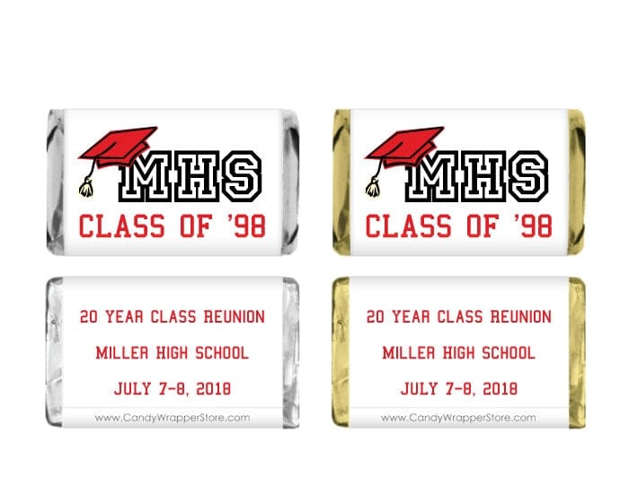 MINIREU206 - Class Reunion Cap Miniature Wrapper Miniature Class Reunion Cap Candy Bar Wrappers Party Favors REU206