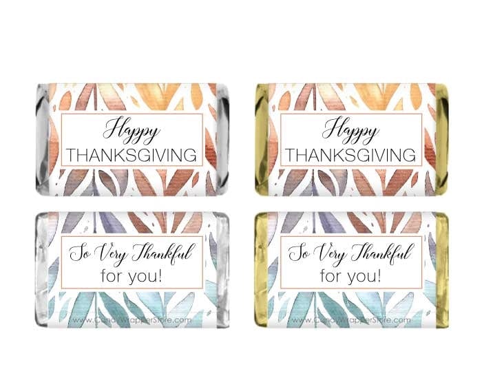 MINITHANKS212 - Miniature Watercolor Leaves Thanksgiving Candy Wrappers Miniature Watercolor Leaves Thanksgiving Candy Wrappers THANKS212