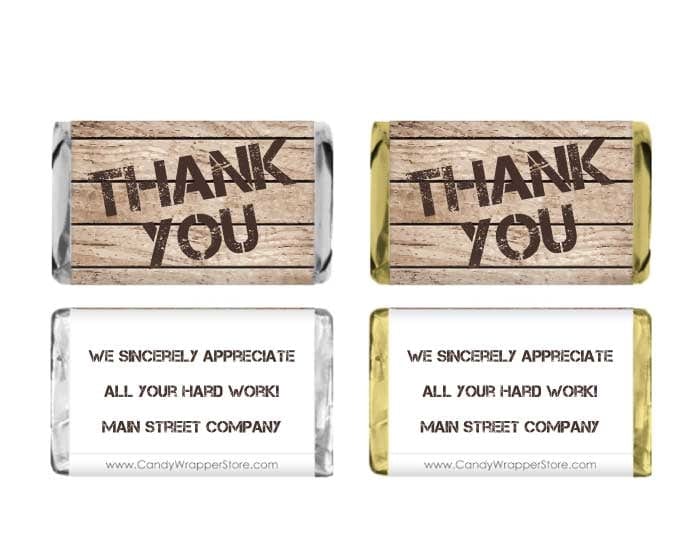 MINITY204 - Miniature Wood Grain Thank You Candy Wrapper Miniature Wood Grain Thank You Candy Wrapper Miniature Size Wrapper TY204