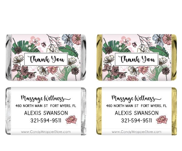 MINITY272 - Miniature Pretty in Pink Floral Thank You Candy Bar Wrapper Miniature Pretty in Pink Floral Thank You Candy Bar Wrapper Miniature Size Wrapper TY272