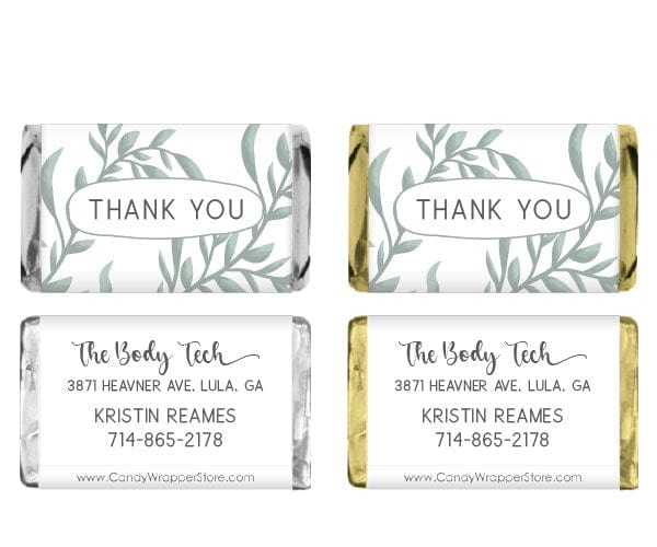 MINITY273 - Miniature Brushed Botanical Thank You Candy Bar Wrapper Miniature Brushed Botanical Thank You Candy Bar Wrapper Miniature Size Wrapper TY273