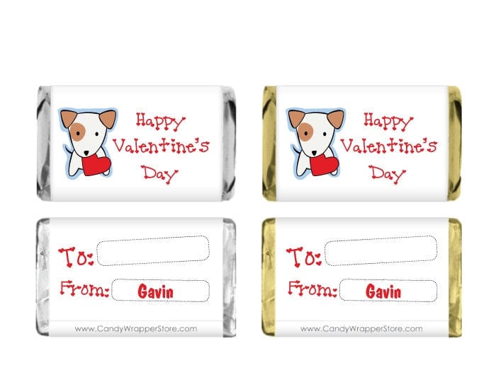 MINIVAL209 - Mini Valentines Day Dog Heart Heart Candy Wrappers Mini Valentines Day Dog Heart Heart Candy Wrappers VAL209