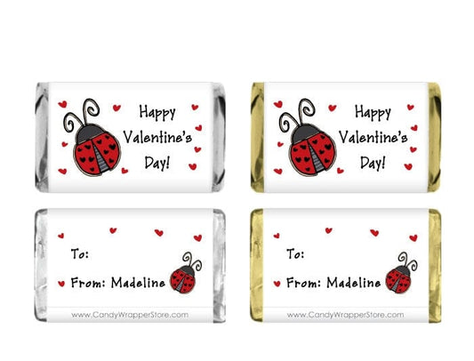 MINIVAL210 - Mini Valentines Day Ladybug Candy Wrappers Mini Valentines Day Ladybug Candy Wrappers VAL210