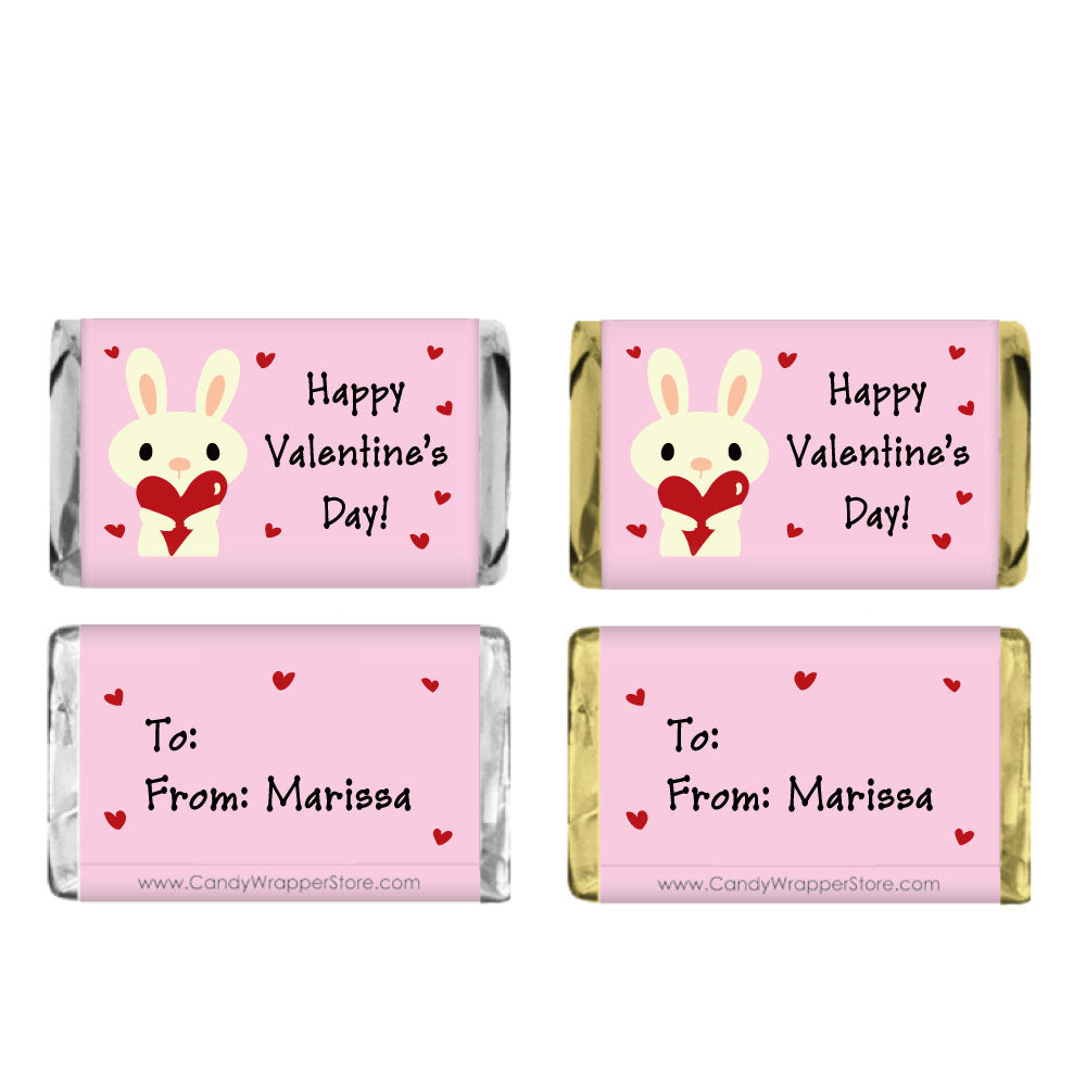 MINIVAL213 - Mini Valentines Day Bunny Candy Wrappers Miniature Hersheys Valentines Day Bunny Candy Wrappers VAL213