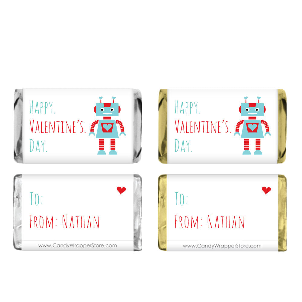 MINIVAL215 - Valentines Day Robot Candy Wrapper Miniature Hersheys Valentines Day Robot Candy Wrapper VAL215