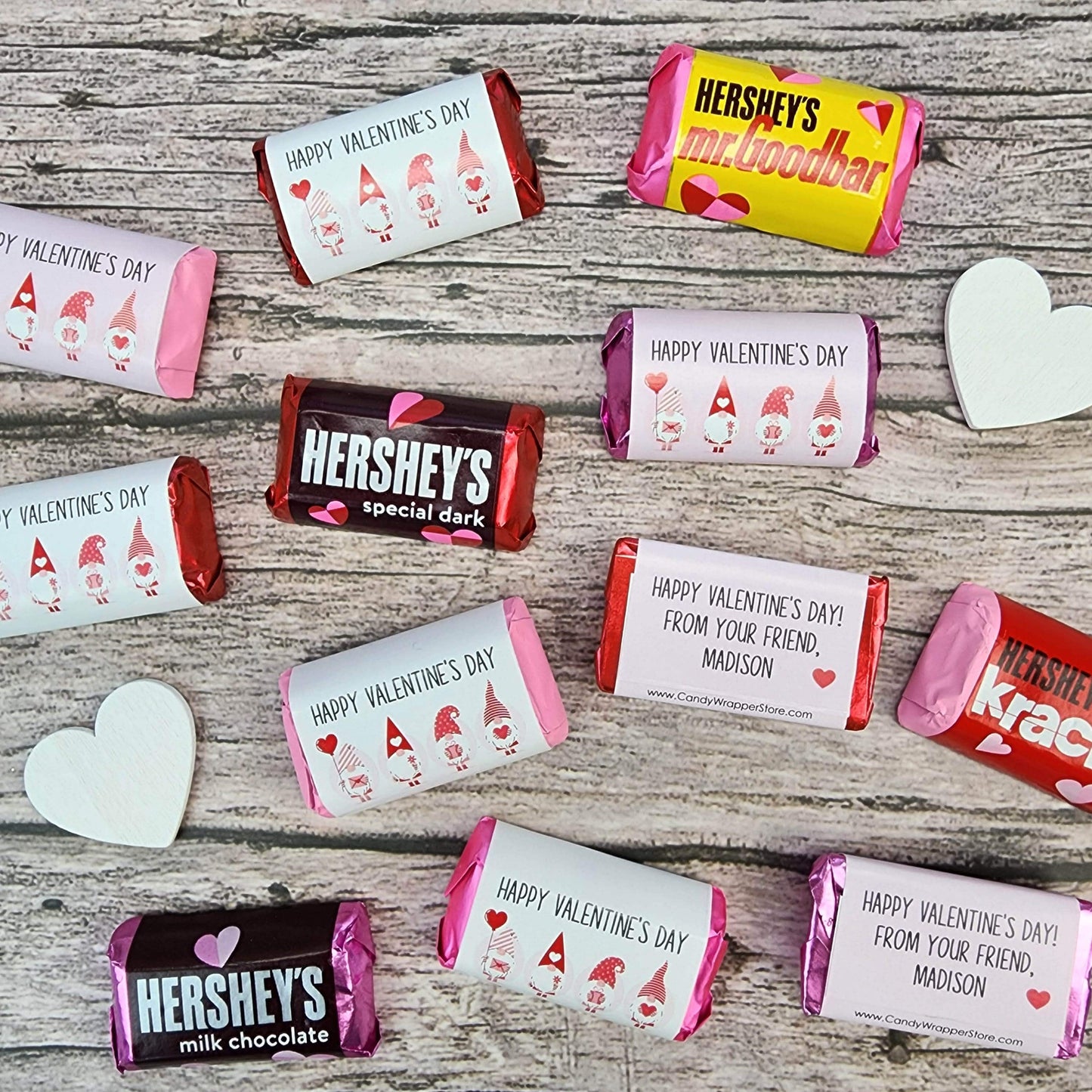 MINIVAL245 - Valentine's Day Gnomes Miniature Hershey's Candy Bar Wrapper Valentine's Day Gnomes Miniature Hershey's Candy Bar Wrapper VAL245