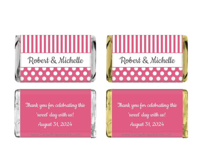 MINIWA202 - Miniature Dots and Stripes Wedding Candy Wrappers Miniature Dots and Stripes Wedding Candy Bar Wrappers Miniature Size Wrapper WA202
