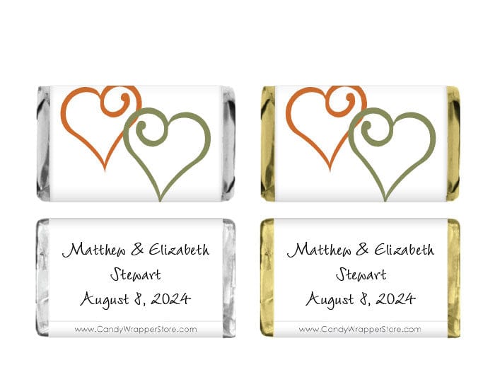 MINIWA203 - Double Hearts Wedding Minature Candy Wrapper Double Hearts Wedding Minature Hershey's Candy Wrapper Miniature Size Wrapper WA203