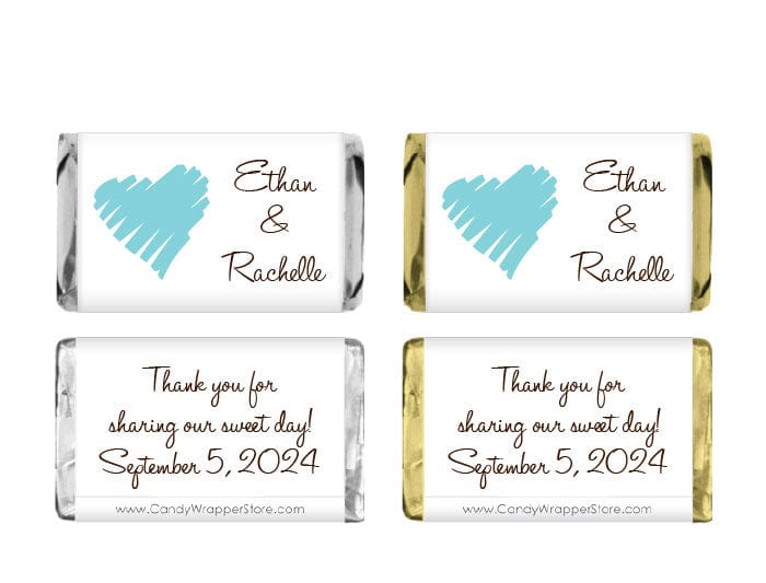 MINIWA205 - Miniature Wedding Scribble Hearts Candy Bar Wrapper Miniature Wedding Scribble Hearts Candy Bar Wrapper Miniature Size Wrapper WA205