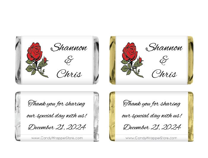 MINIWA207 - Rose Wedding Miniature Candy Wrapper Single Red Rose Miniature Hershey's Wedding or Bridal Shower Candy Bar Wrappers Miniature Size Wrapper WA207
