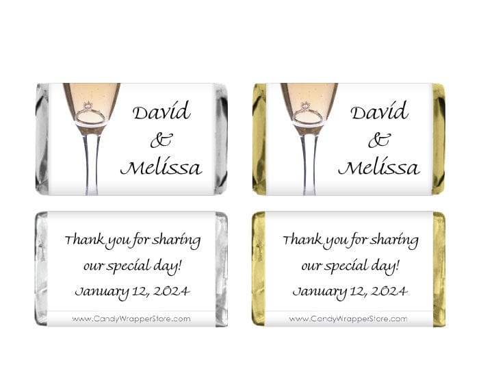 MINIWA209 - Champagne Glass with Ring Miniature Candy Wrapper Champagne Glass with Ring Miniature Wedding or Engagement Wrapper Miniature Size Wrapper WA209