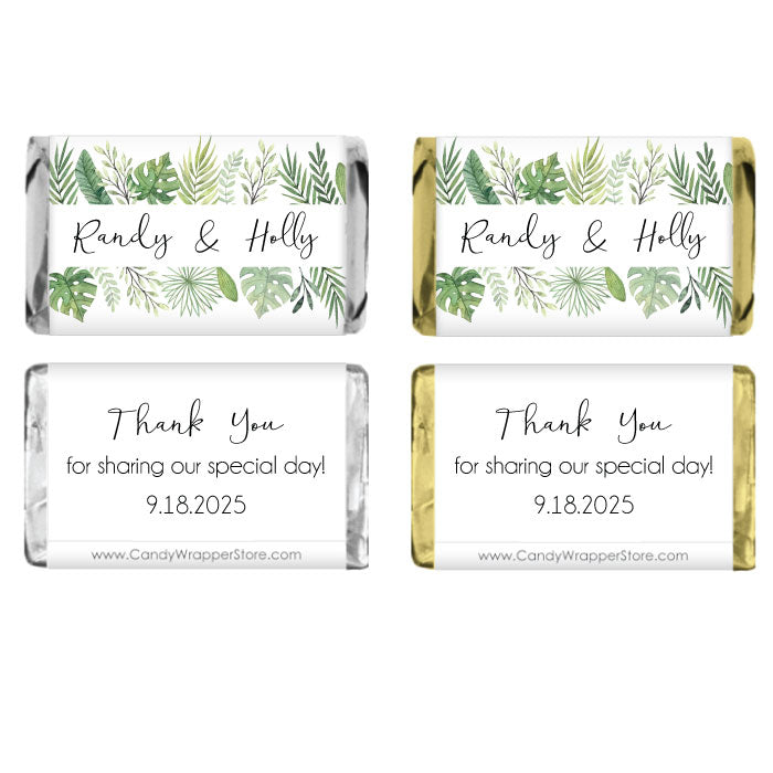 MINIWA212 - Green Leaves Watercolor Wedding Miniature Candy Bar Wrapper Green Leaves Watercolor Wedding Miniature Candy Bar Wrapper Miniature Size Wrappers WA212