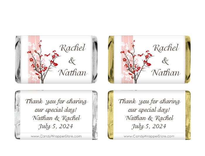 MINIWA215 - Miniature Wedding Floral Branch Candy Wrapper Miniature Hershey's Wedding Floral Branch Candy Wrapper Miniature Size Wrapper WA215