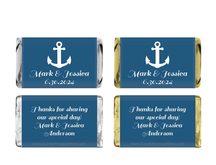 MINIWA217 - Miniature Nautical Anchor Wedding Candy Wrappers Miniature Nautical Wedding Candy Wrappers Miniature Size Wrapper WA217