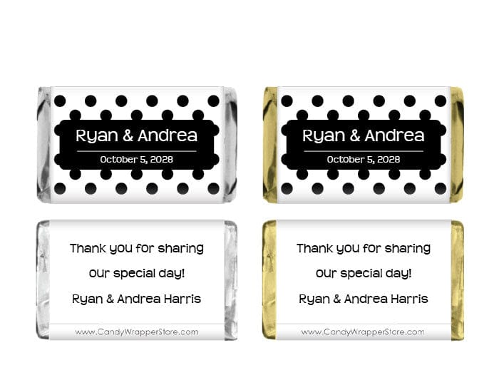 MINIWA240 - Miniature Wedding Polka Dots Candy Bar Wrapper Miniature Wedding Polka Dots Candy Bar Wrapper for Hershey's Miniature Assorted Chocolates Miniature Size Wrapper WA240