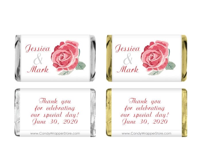 MINIWA241 - Miniature Watercolor Red Rose Wedding Candy Bar Wrapper Miniature Watercolor Red Rose Wedding Candy Bar Wrapper Miniature Size Wrapper WA241