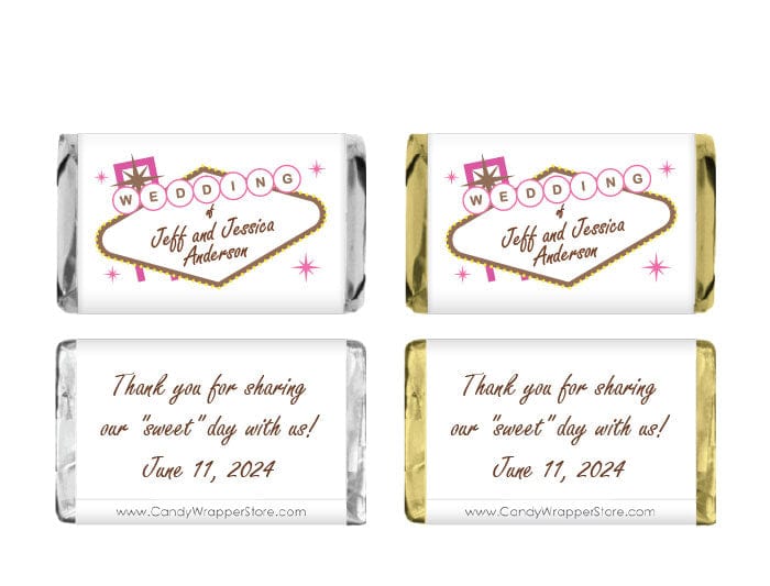 MINIWA246pink - Las Vegas Wedding Miniature Candy Bar Wrapper Las Vegas themed miniature candy bar wrappers for weddings Miniature Size Wrapper WA246