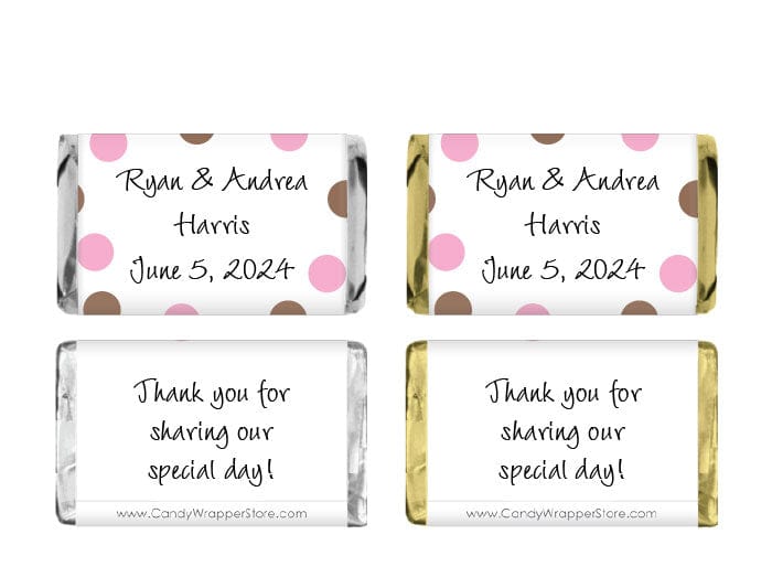 MINIWA250 - Miniature Wedding Chocolate and Pink Polka Dots Candy Bar Wrapper Miniature Wedding Chocolate and Pink Polka Dots Candy Bar Wrapper Miniature Size Wrapper WA250
