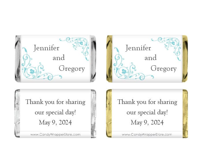 MINIWA252 - Scroll Corners Wedding Miniature Candy Bar Wrapper Scroll Corners Wedding Miniature Candy Bar Wrapper Miniature Size Wrapper WA252