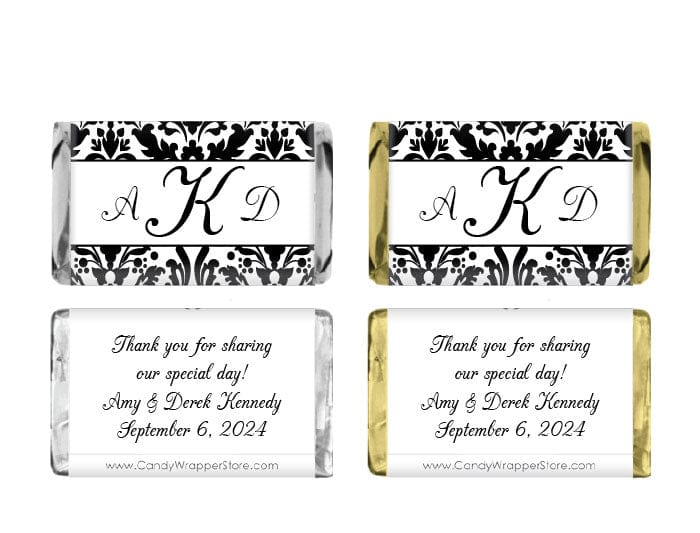 MINIWA253 - Miniature Black Damask Wedding Candy Bar Wrapper Miniature Black Damask Wedding Candy Bar Wrapper Miniature Size Wrapper WA253