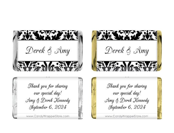 MINIWA253a - Miniature Black Damask Wedding Candy Bar Wrapper Miniature Black Damask Wedding Candy Bar Wrapper Miniature Size Wrapper WA253