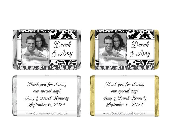 MINIWA253photo - Wedding Damask Photo Candy Bar Wrappers Wedding Damask Photo Candy Bar Wrappers Miniature Size Wrapper WA253