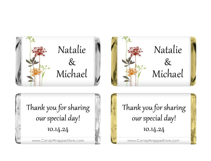 MINIWA258 - Miniature Fall Flowers Wedding Candy Bar Wrapper Miniature Fall Flowers Wedding Candy Bar Wrapper Miniature Size Wrapper WA258